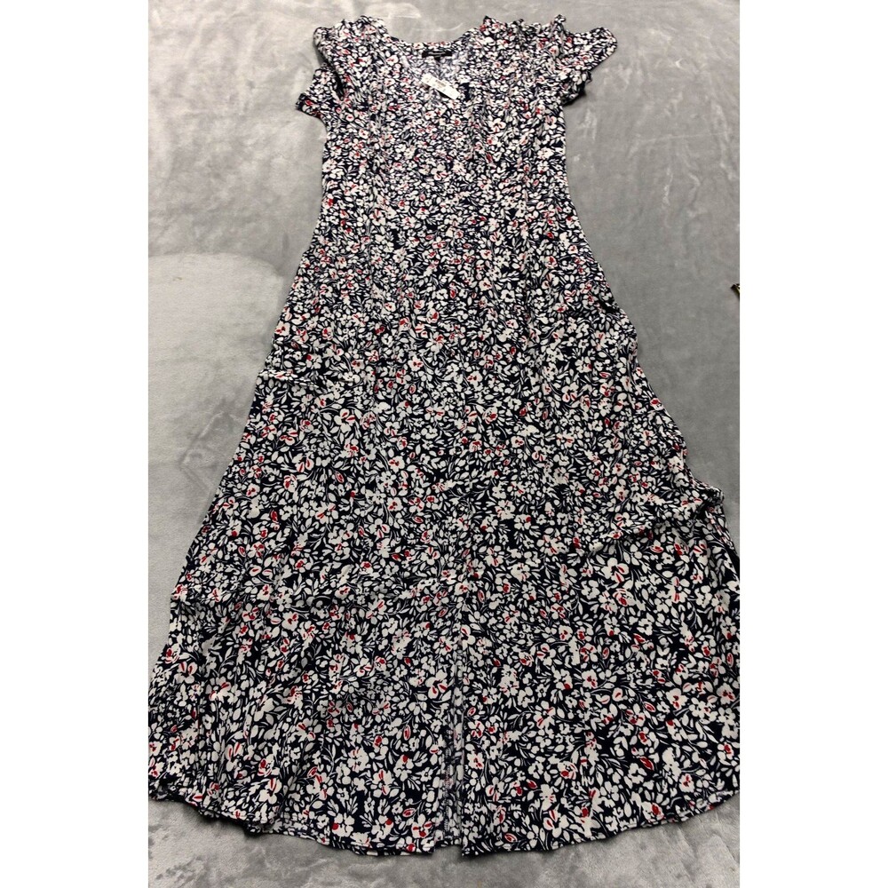 NWT Madewell Size 6 Amanda Floral Navy Botton Front Flutter Sleeve Midi Dress‎